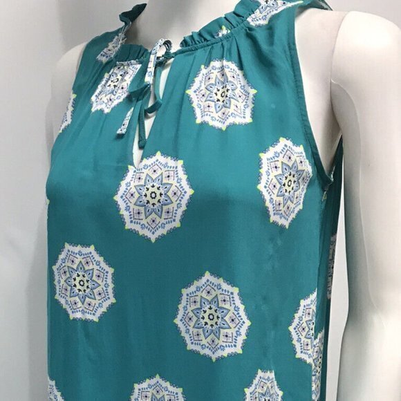 Loft Shift Dress Turquoise Blue Tie Neck Swing Dress Size M RefI002 - Picture 14 of 15